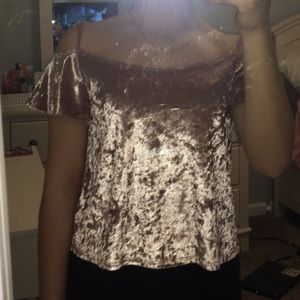 Pink velvet off the shoulder top